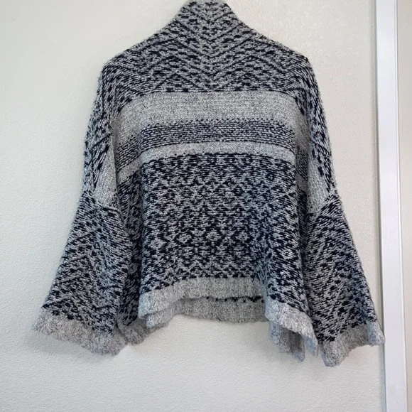 Anthropologie MOTH Solita Fair Isle Poncho Cowl Neck Sweater | Boho Nordic - Picture 4 of 13
